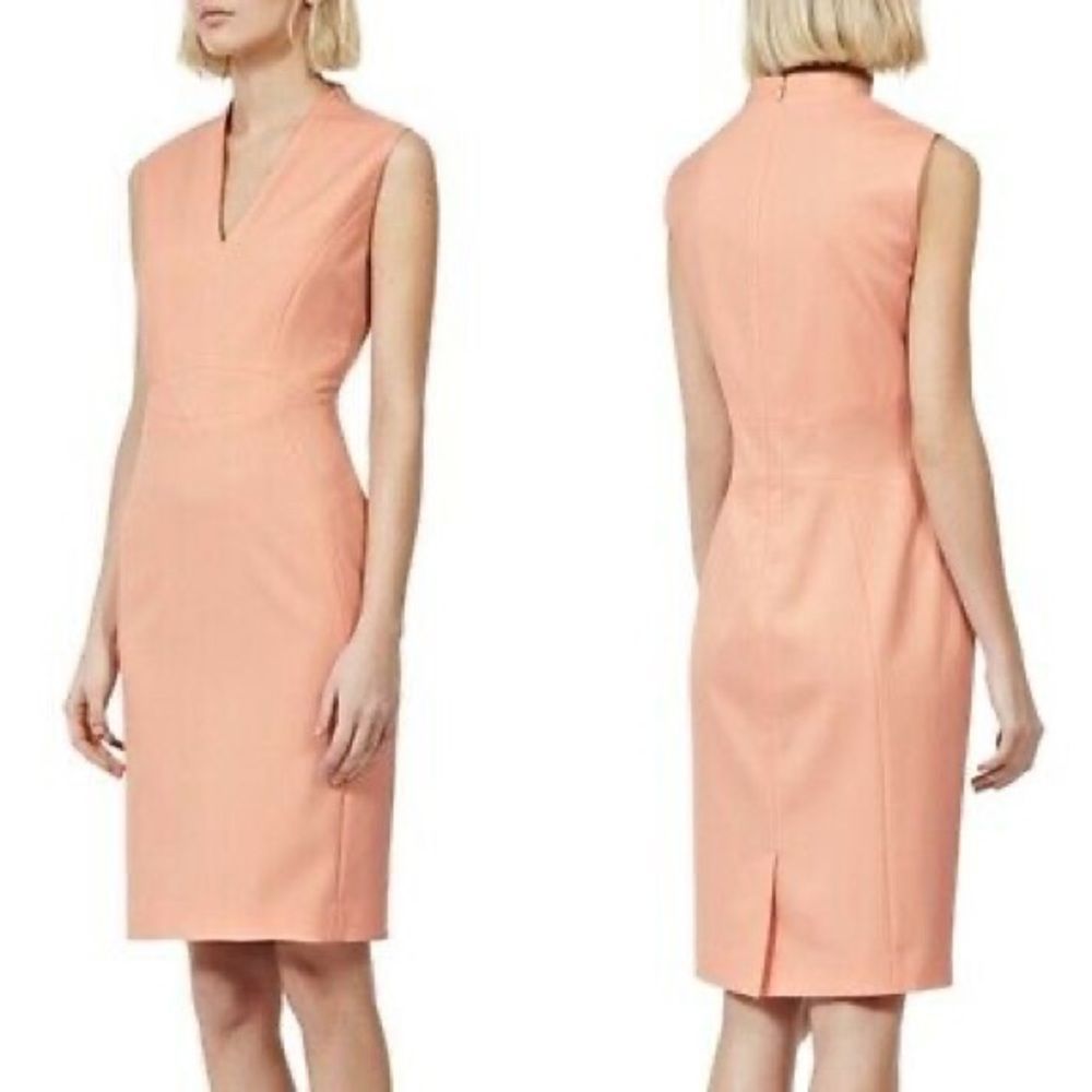 Reiss Justine Tor Seamed Tailored Dress in Peach